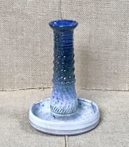 Art Pottery Ombre Blue Gray White Single Taper Candlestick Holder - £12.69 GBP