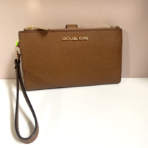 New Michael Kors Jet Set Double Zip Phone Wallet Travel Brown Leather  W13 - $98.98