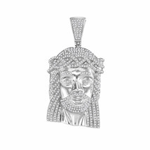 10k White Gold Mens Round Diamond Jesus Face Charm Pendant 1-5/8 Cttw - £1,645.63 GBP