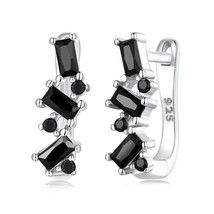 Bamoer 926 Silver Vintage Women U-shaped Ear Buckle Inlaid with Black Zircon Par - £17.81 GBP