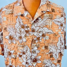 Caribbean Hawaiian 2XL Aloha Shirt Hibiscus Palm Leaves Post Card Brown ... - $29.99