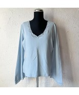 Express Light Blue Lace Trim V Neck Long Sleeve Stretch Knit Shirt - Wom... - $22.59 CAD