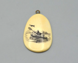 Bone Scrimshaw Pendant Engraved Kayak Canoer and Airplane Image Oval 1.75&quot; - £19.18 GBP