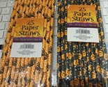 50 Halloween Paper Straws Orange Black(2 Packs of 25) 7.7&quot; x 2.4&quot; dia - £6.30 GBP