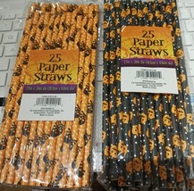 50 Halloween Paper Straws Orange Black(2 Packs of 25) 7.7&quot; x 2.4&quot; dia - £6.22 GBP