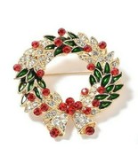 White &amp; Red Austrian Crystal, Enameled Silvertone Wreath Brooch BP105 - £18.97 GBP