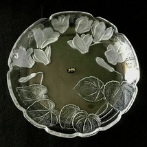 Crystal Clear Studios Vintage Etched Glass Floral Serving Platter Dish 14&quot; - £47.65 GBP