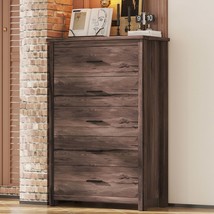 Retro Wooden Chest with 5 Drawers - Dark Walnut - £238.01 GBP