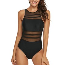 Mesh Patchwork One Piece Swimsuit Women Vintage Swimwear Fashion Monokin... - $29.28