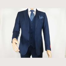 Men Suit BERLUSCONI Turkey 100% Italian Wool Super 180's 3pc Vested #Ber16 Navy image 4