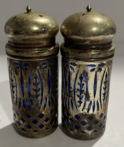 Silver Plate Cobalt blue Salt &amp; Pepper Shakers Royal Sapphire Collection - £13.33 GBP