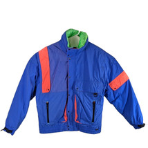 90s Neon Snow Jacket Blue Pink Green Color Block Mens Large Mountain Goat Ski - £61.05 GBP