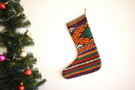 Rug Christmas Stocking Vintage Stocking Holiday Stocking Gift Stocking S286 - £12.39 GBP