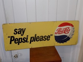 Vintage Pepsi Cola Say “Pepsi, please” Metal Embossed Metal Sign - $450.45
