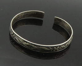 CHINESE 925 Silver - Vintage Antique Floral Leaf Vine Cuff Bracelet - BT7739 - $133.65