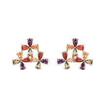 Multicolor Crystal &amp; 18K Rose Gold-Plated Triple Flower Stud Earrings - £12.05 GBP