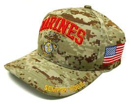 Camo United States Marines Logo Usa Flag Camouflage Us Marine Corps Usmc Hat Cap - £11.38 GBP