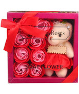Gifts for women girls kids soap flower roses with plush teddy bear red pink - £10.57 GBP