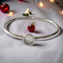 Floating Crystal Charm Bracelet Bangle Locket Silver Tone Modernist Academia  - £14.86 GBP