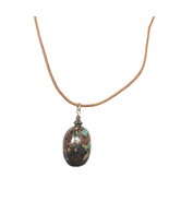 Handcrafted Brown Leather Cord Necklace With Natural Stone Pendant Jewelry - $20.10