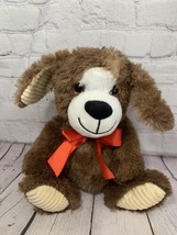 Dan Dee brown white plush puppy dog red bow ribbon ribbed feet Valentine... - $10.39