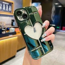 For iPhone 15 Plus Electroplating 3D Hollow Love TPU Phone Case(Dark Green) - £3.15 GBP