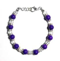Purple and Clear Glass Beaded Bracelet with Rhinestone Accents and Lobst... - $5.99