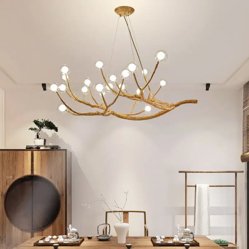 Iron tree branch glass bubble led pendant chandelier for living room dining retro house thumb200
