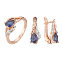 Luxury New Blue Stone Ring Jewelry Set Bohemia Women Fashion Gold and Silver Col - £19.23 GBP