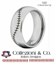 Mens Tungsten Carbide Steel Baseball Player Stitch 8mm Domed Silver Ring Band - £11.79 GBP