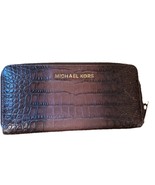 Michael Kors Brown Leather Crocodile Embossed Zip Around Credit Card Wallet - $543.43 MXN