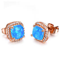 Blue Princess Opal &amp; 18K Rose Gold-Plated Halo Stud Earrings - £13.61 GBP