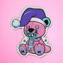 Pink Voodoo Teddy Bear Santa Hat Spooky Pastel Goth Cute Scary Sticker - £2.36 GBP