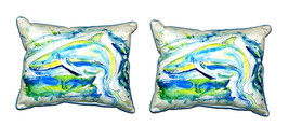 Pair of Betsy Drake Green Shark Small Pillows 11 Inch X 14 Inch - £55.38 GBP