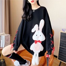 Autumn Winter Harajuku Hoodies Women Floc  Embroidery Pullovers Rope  Up Long Sl - £79.74 GBP