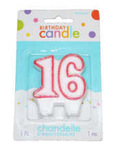 Sweet 16 Sixteen Birthday Candle Sparkle Red White 1 Piece Celebration - $5.81