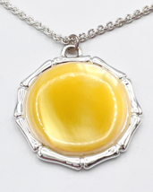 Talbots Silver Tone Bamboo Dyed Yellow Mother Of Pearl Pendant Necklace - $21.78