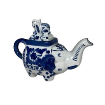 Vintage BOMBAY Made in China Teapot Floral Cobalt  Blue and White Elephant Mini - $24.30