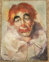 1975 Clown Emmett Kelley Clown Portrait Oil On Board Sylvia Wayne Martin - £52.54 GBP