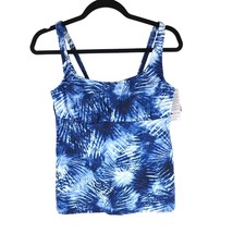 Lands End Chlorine Resistant Square Neck Underwire Tankini Swimsuit Top Blue 12 - £15.14 GBP