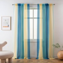 Sheer Curtain 2 Panels Semi Bedroom Curtains 63 Inches Length Linen Ombr... - $329.71 MXN
