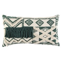 Ivory Green Geometric Boho Chic Lumbar Pillow - £57.76 GBP