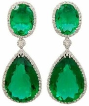 80Ct Pear Green Emerald Simulated Diamond Halo Dangle/Drop Earrings Silver Gold - £238.36 GBP
