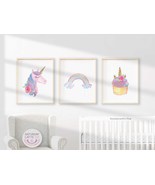 Set of 3 Prints Rainbow Unicorn Cupcake Wall Arts, Unicorn Party Decor |... - £7.07 GBP