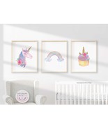 Set of 3 Prints Rainbow Unicorn Cupcake Wall Arts, Unicorn Party Decor |... - $9.00