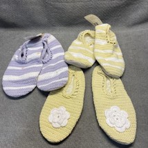 NEW Lot of 3 White Stag Crocheted Non-Slip Socks Purple Yellow Floral JD KG - $14.85