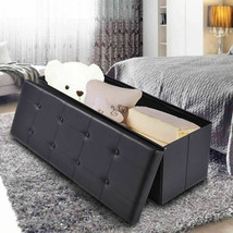 45&quot;x15&quot;x15&quot; Large Folding Storage Faux Leather Ottoman Pouffe Box Stool Black - £113.09 GBP