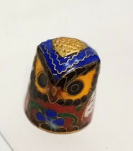 Owl Bird Thimble Blue Gold Tone Cloisonné Enamel 1&quot; Vintage  - £19.66 GBP