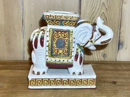 Asian Elephant Vintage Plant Stand Glazed Ceramic Ashtray Multicolored 7” - $37.39
