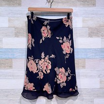 Amorose 100% Silk Chiffon Floral Layered Hem Skirt Black Pull On Womens 30&quot; - £27.68 GBP